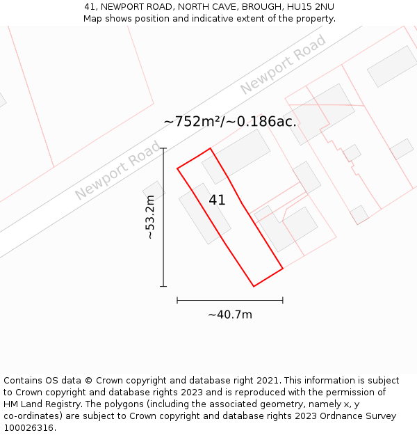 41, NEWPORT ROAD, NORTH CAVE, BROUGH, HU15 2NU: Plot and title map