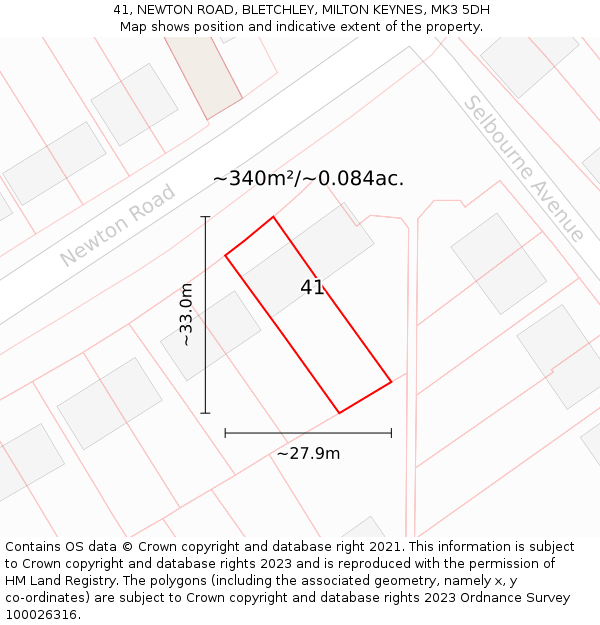 41, NEWTON ROAD, BLETCHLEY, MILTON KEYNES, MK3 5DH: Plot and title map