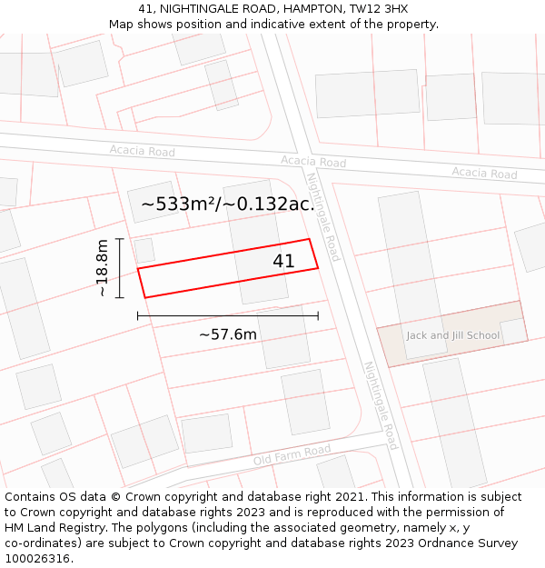 41, NIGHTINGALE ROAD, HAMPTON, TW12 3HX: Plot and title map