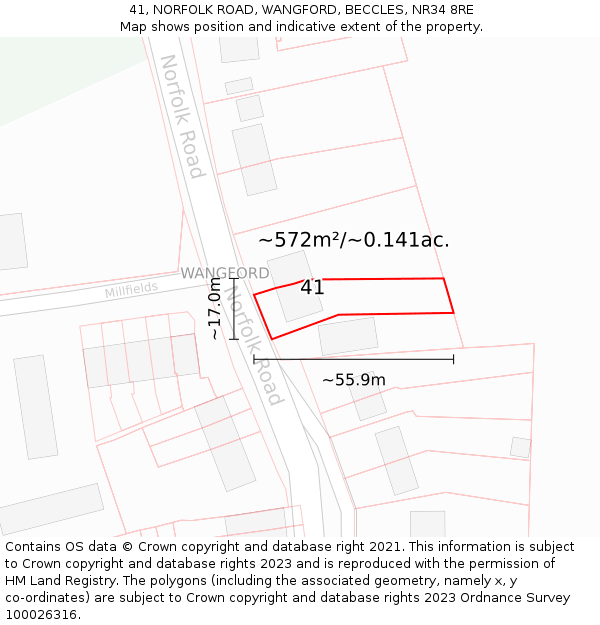 41, NORFOLK ROAD, WANGFORD, BECCLES, NR34 8RE: Plot and title map