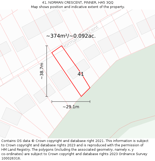 41, NORMAN CRESCENT, PINNER, HA5 3QQ: Plot and title map