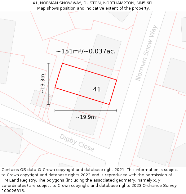 41, NORMAN SNOW WAY, DUSTON, NORTHAMPTON, NN5 6FH: Plot and title map