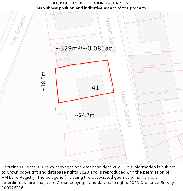 41, NORTH STREET, DUNMOW, CM6 1AZ: Plot and title map