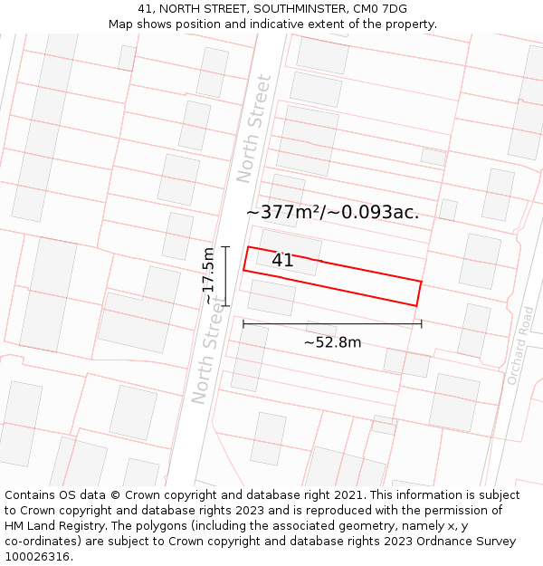 41, NORTH STREET, SOUTHMINSTER, CM0 7DG: Plot and title map