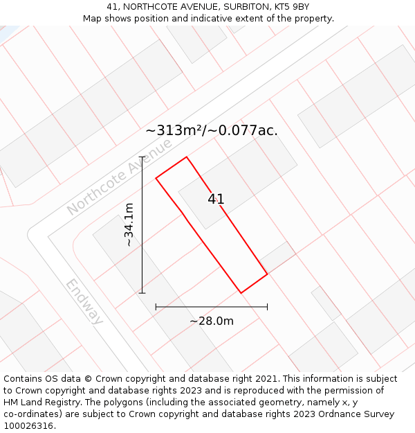 41, NORTHCOTE AVENUE, SURBITON, KT5 9BY: Plot and title map