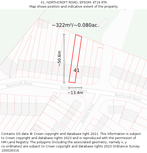 41, NORTHCROFT ROAD, EPSOM, KT19 9TA: Plot and title map