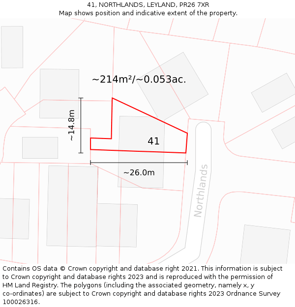 41, NORTHLANDS, LEYLAND, PR26 7XR: Plot and title map