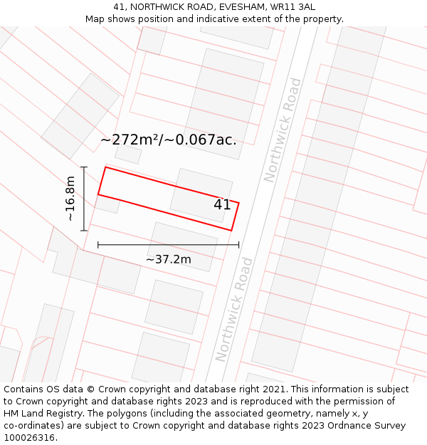 41, NORTHWICK ROAD, EVESHAM, WR11 3AL: Plot and title map