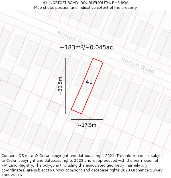 41, NORTOFT ROAD, BOURNEMOUTH, BH8 8QA: Plot and title map