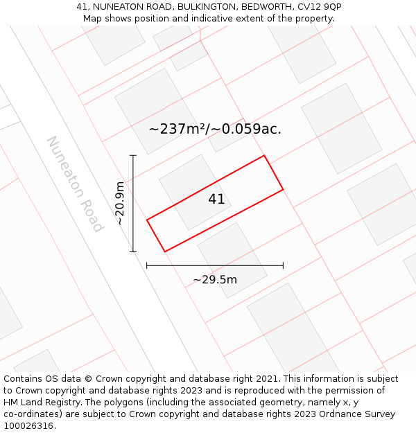 41, NUNEATON ROAD, BULKINGTON, BEDWORTH, CV12 9QP: Plot and title map
