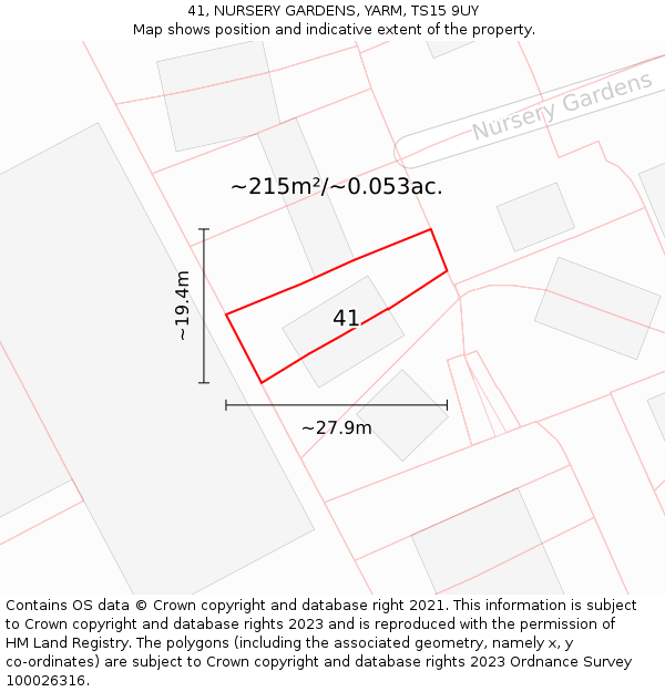 41, NURSERY GARDENS, YARM, TS15 9UY: Plot and title map