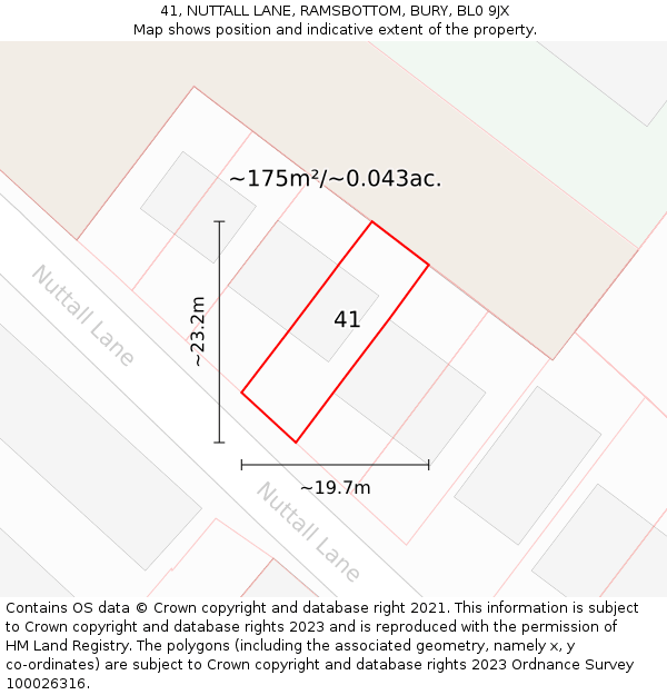 41, NUTTALL LANE, RAMSBOTTOM, BURY, BL0 9JX: Plot and title map