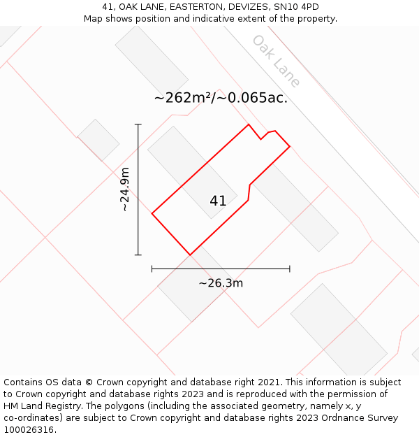 41, OAK LANE, EASTERTON, DEVIZES, SN10 4PD: Plot and title map