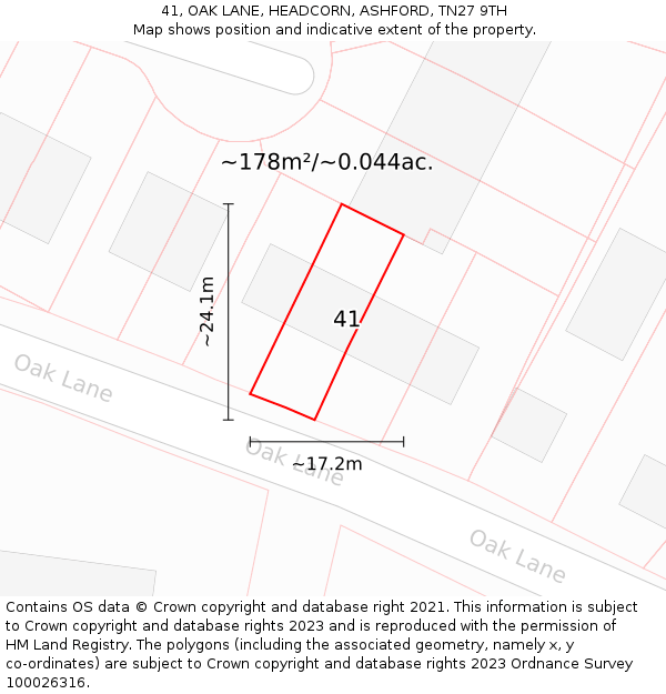 41, OAK LANE, HEADCORN, ASHFORD, TN27 9TH: Plot and title map