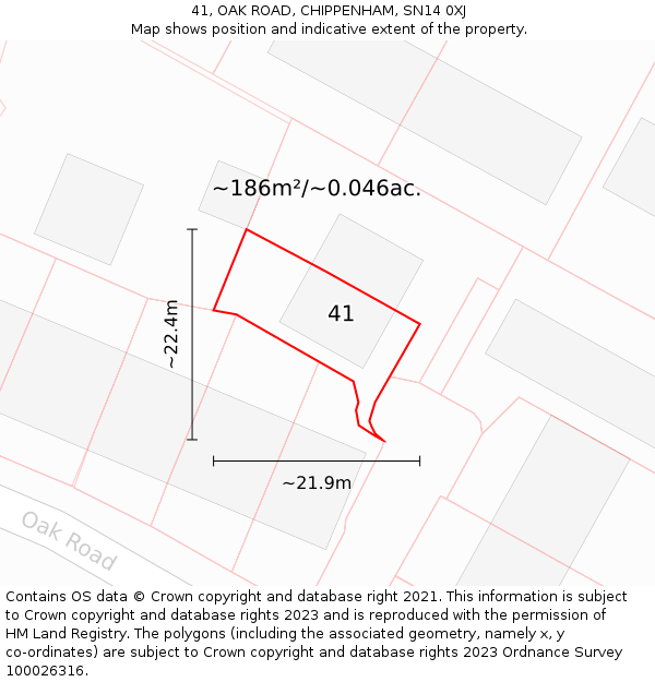 41, OAK ROAD, CHIPPENHAM, SN14 0XJ: Plot and title map