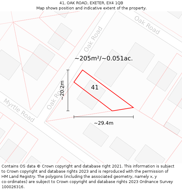 41, OAK ROAD, EXETER, EX4 1QB: Plot and title map