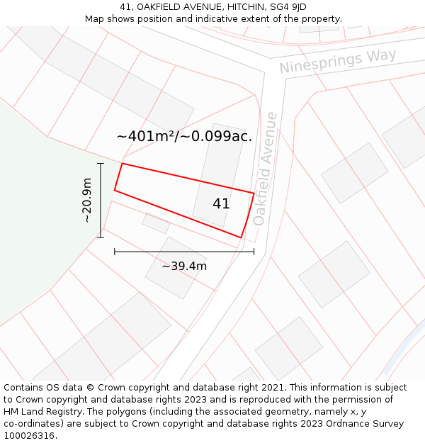 41, OAKFIELD AVENUE, HITCHIN, SG4 9JD: Plot and title map