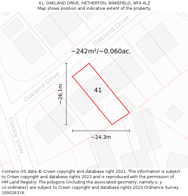 41, OAKLAND DRIVE, NETHERTON, WAKEFIELD, WF4 4LZ: Plot and title map