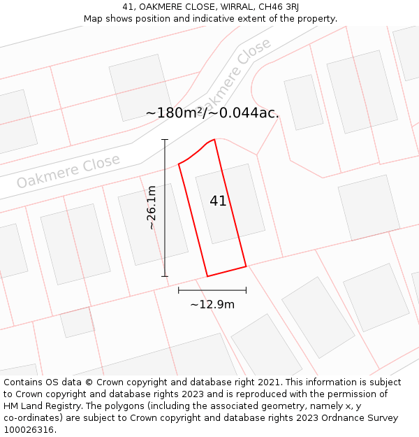 41, OAKMERE CLOSE, WIRRAL, CH46 3RJ: Plot and title map