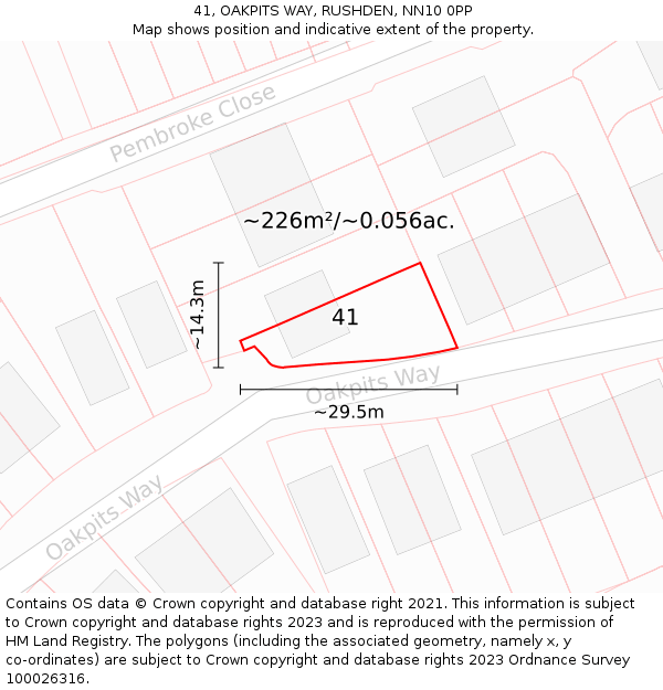 41, OAKPITS WAY, RUSHDEN, NN10 0PP: Plot and title map