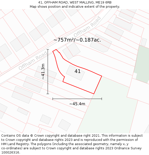 41, OFFHAM ROAD, WEST MALLING, ME19 6RB: Plot and title map