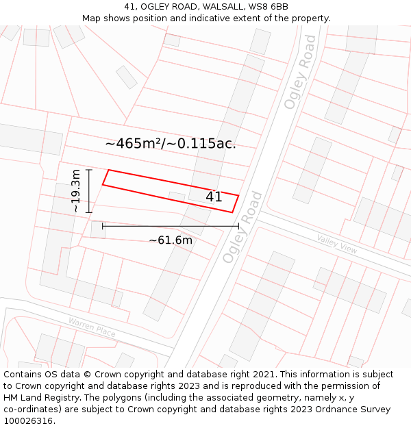 41, OGLEY ROAD, WALSALL, WS8 6BB: Plot and title map