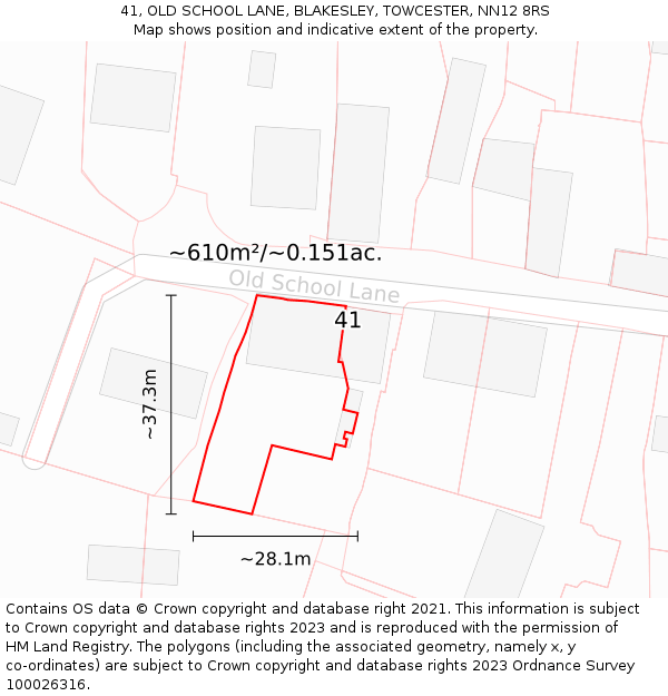 41, OLD SCHOOL LANE, BLAKESLEY, TOWCESTER, NN12 8RS: Plot and title map