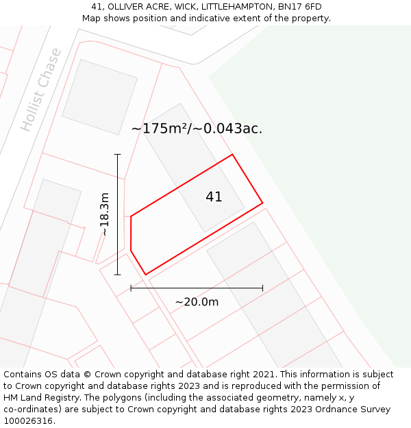 41, OLLIVER ACRE, WICK, LITTLEHAMPTON, BN17 6FD: Plot and title map