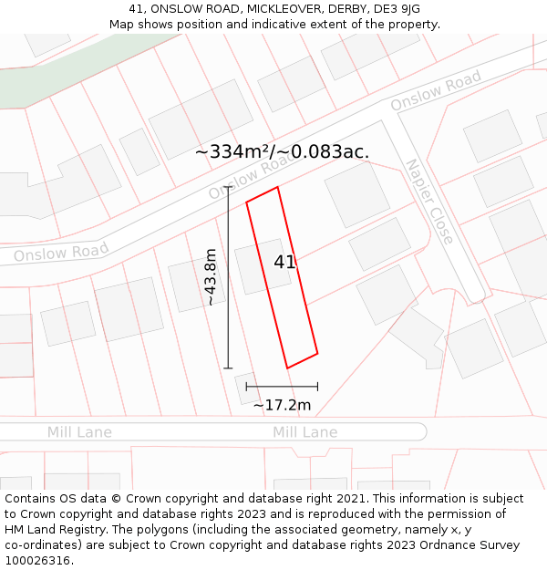 41, ONSLOW ROAD, MICKLEOVER, DERBY, DE3 9JG: Plot and title map