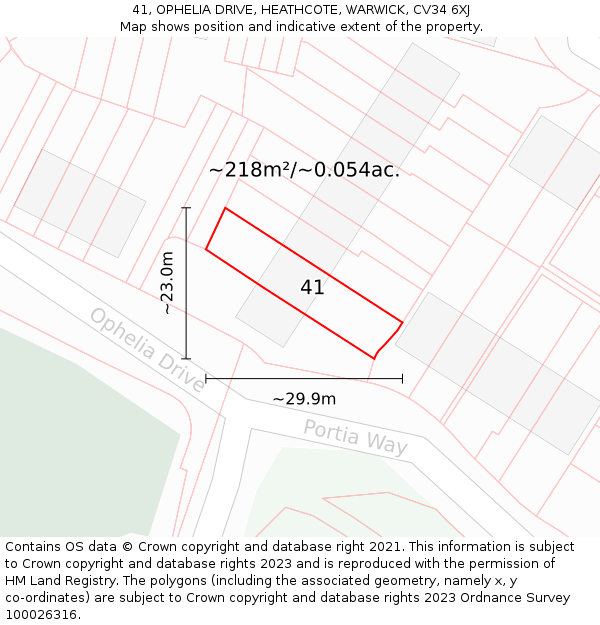 41, OPHELIA DRIVE, HEATHCOTE, WARWICK, CV34 6XJ: Plot and title map
