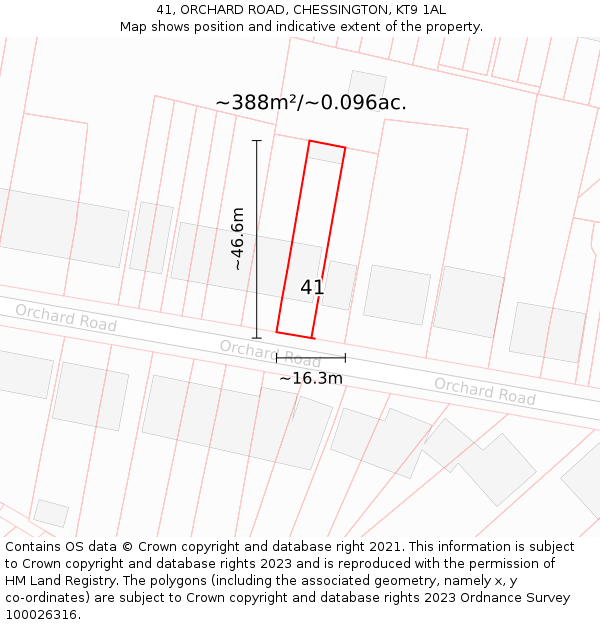 41, ORCHARD ROAD, CHESSINGTON, KT9 1AL: Plot and title map