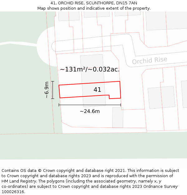 41, ORCHID RISE, SCUNTHORPE, DN15 7AN: Plot and title map
