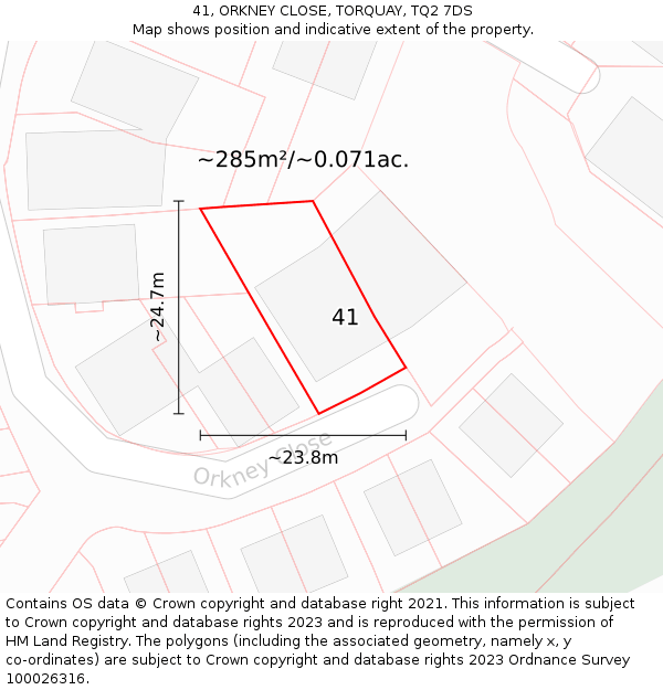 41, ORKNEY CLOSE, TORQUAY, TQ2 7DS: Plot and title map