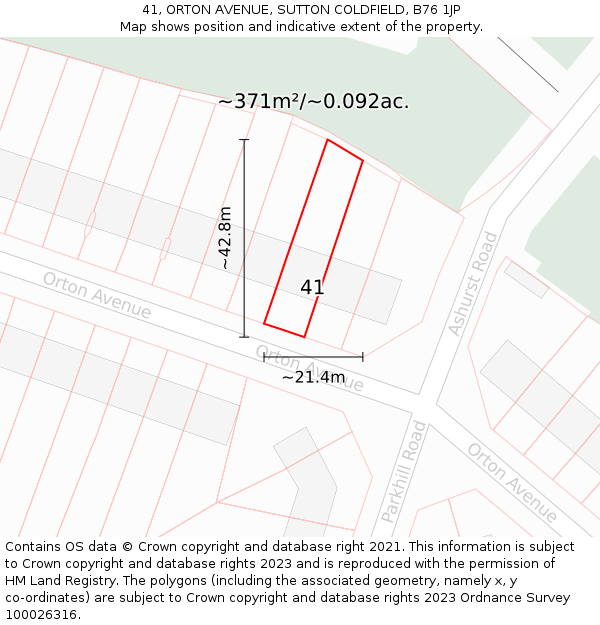41, ORTON AVENUE, SUTTON COLDFIELD, B76 1JP: Plot and title map