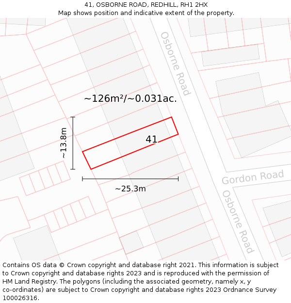 41, OSBORNE ROAD, REDHILL, RH1 2HX: Plot and title map