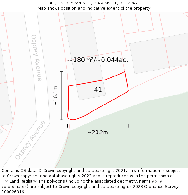 41, OSPREY AVENUE, BRACKNELL, RG12 8AT: Plot and title map