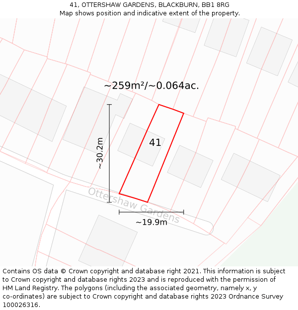 41, OTTERSHAW GARDENS, BLACKBURN, BB1 8RG: Plot and title map