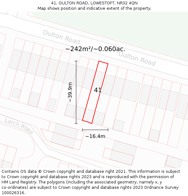 41, OULTON ROAD, LOWESTOFT, NR32 4QN: Plot and title map