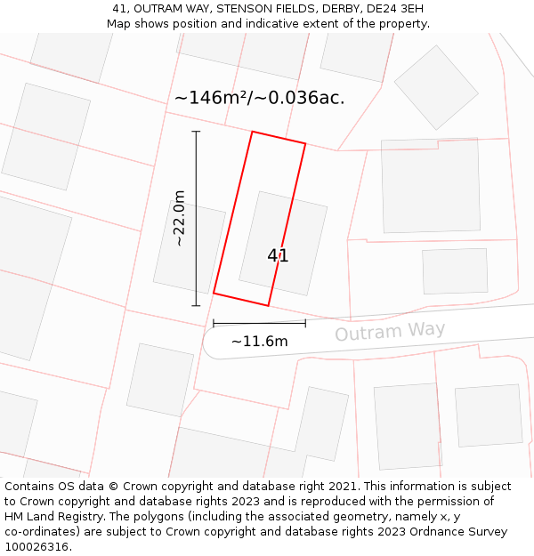 41, OUTRAM WAY, STENSON FIELDS, DERBY, DE24 3EH: Plot and title map