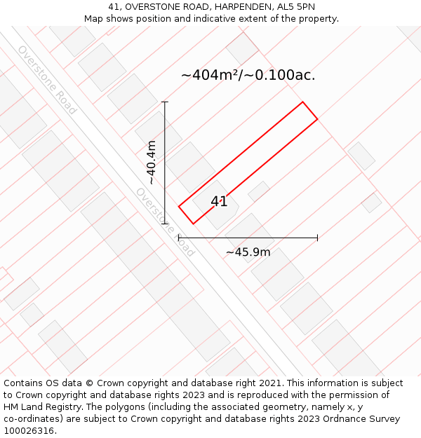 41, OVERSTONE ROAD, HARPENDEN, AL5 5PN: Plot and title map