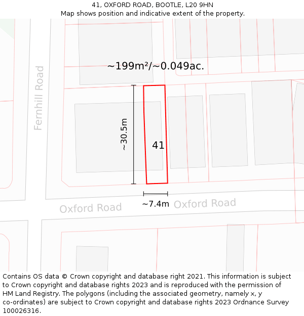 41, OXFORD ROAD, BOOTLE, L20 9HN: Plot and title map