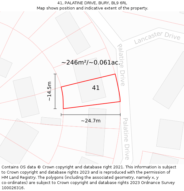 41, PALATINE DRIVE, BURY, BL9 6RL: Plot and title map