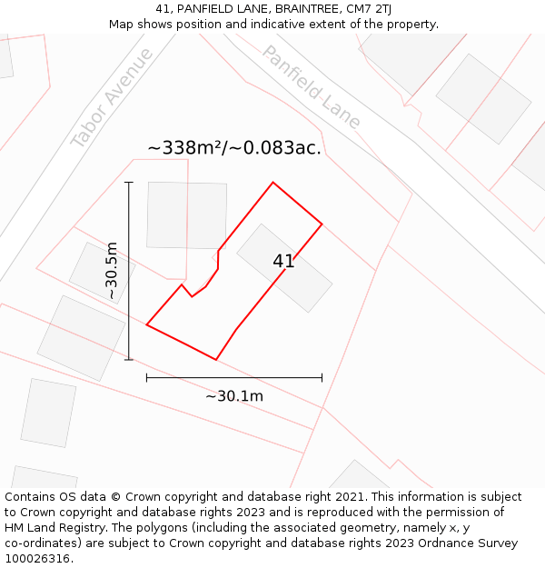 41, PANFIELD LANE, BRAINTREE, CM7 2TJ: Plot and title map