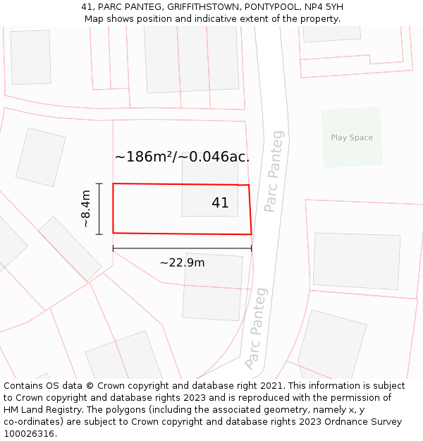 41, PARC PANTEG, GRIFFITHSTOWN, PONTYPOOL, NP4 5YH: Plot and title map