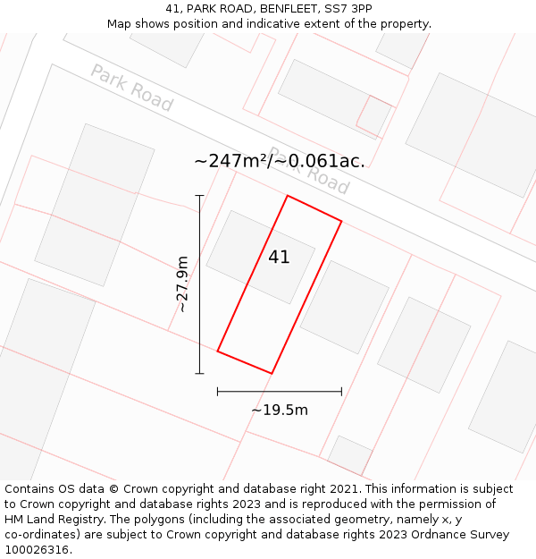 41, PARK ROAD, BENFLEET, SS7 3PP: Plot and title map