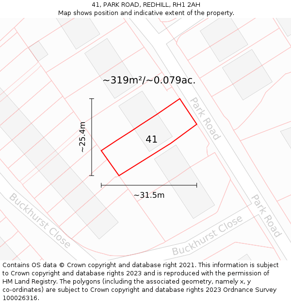 41, PARK ROAD, REDHILL, RH1 2AH: Plot and title map