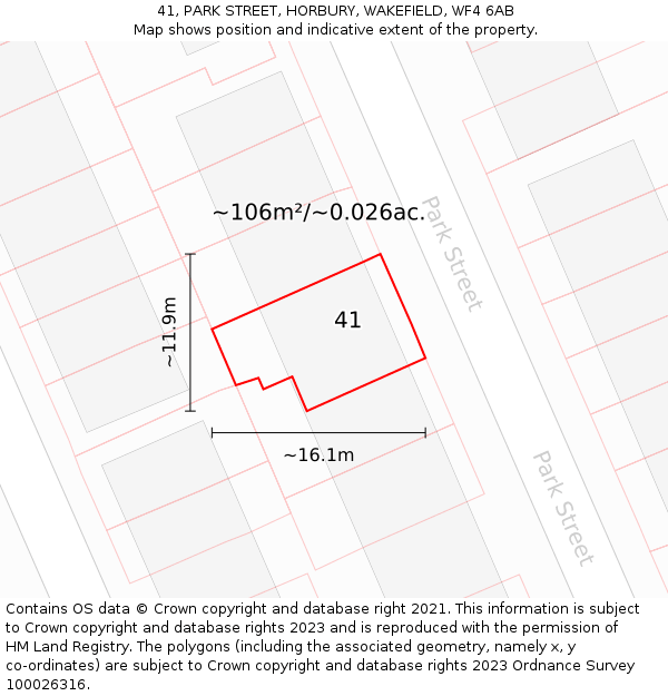 41, PARK STREET, HORBURY, WAKEFIELD, WF4 6AB: Plot and title map