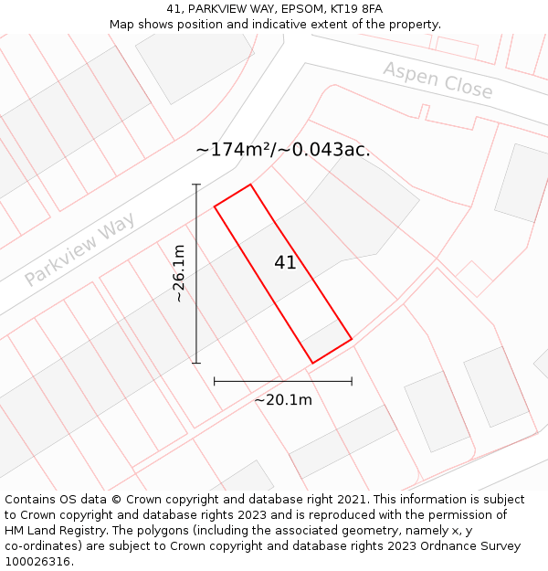 41, PARKVIEW WAY, EPSOM, KT19 8FA: Plot and title map