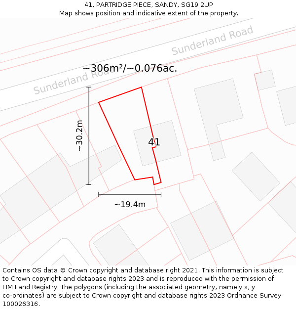 41, PARTRIDGE PIECE, SANDY, SG19 2UP: Plot and title map