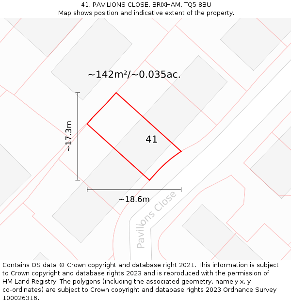 41, PAVILIONS CLOSE, BRIXHAM, TQ5 8BU: Plot and title map
